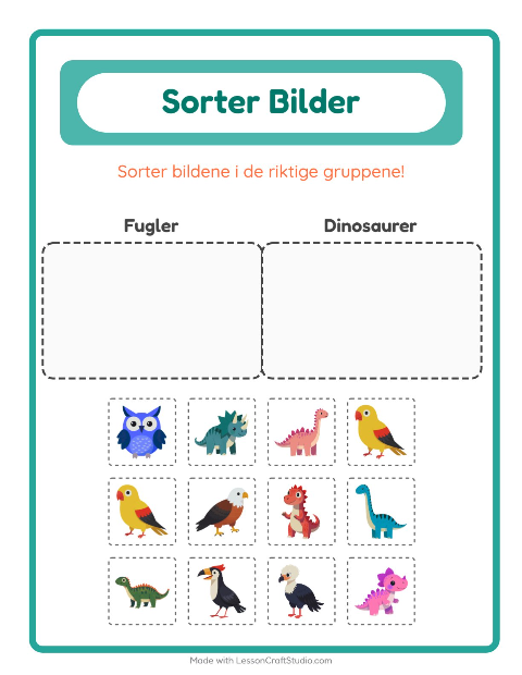 Forhåndsvisning av Sorter Bilder-arbeidsark for Barnehage (5-7 år)