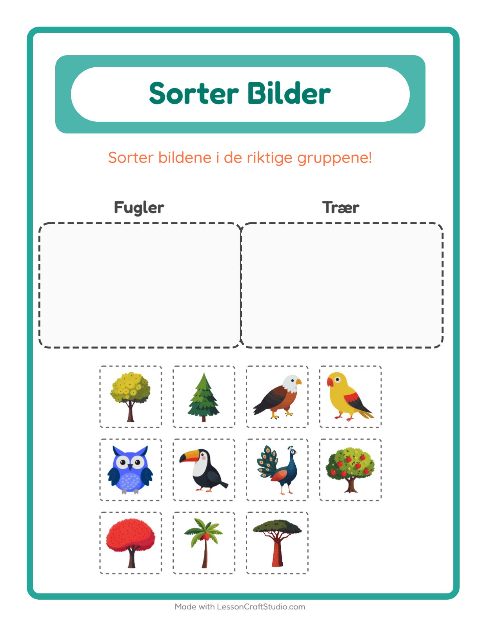 Forhåndsvisning av Sorter Bilder-arbeidsark for Barnehage (5-7 år)