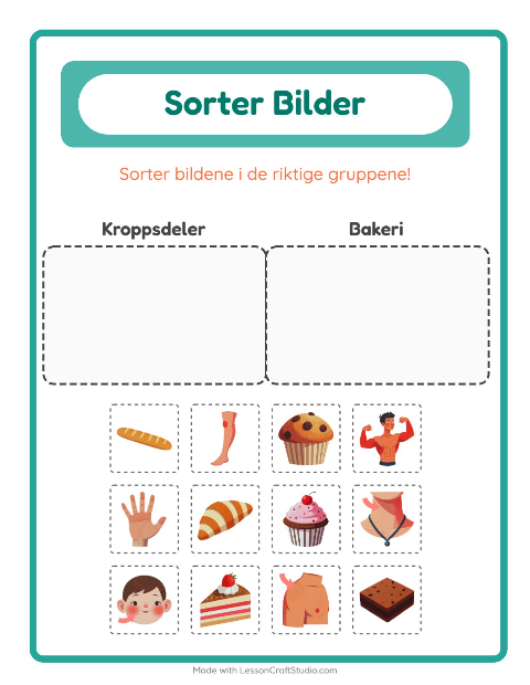 Forhåndsvisning av Sorter Bilder-arbeidsark for Barnehage (5-7 år)