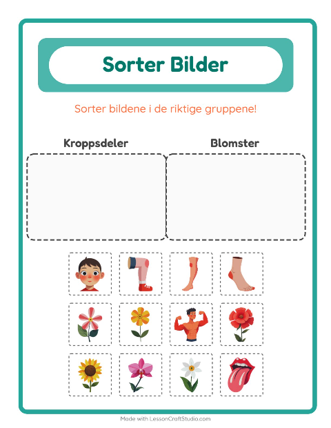Forhåndsvisning av Sorter Bilder-arbeidsark for Barnehage (5-7 år)