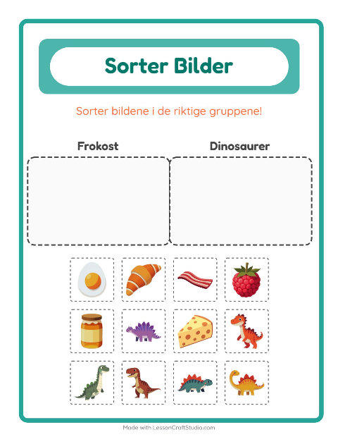 Forhåndsvisning av Sorter Bilder-arbeidsark for Barnehage (5-7 år)