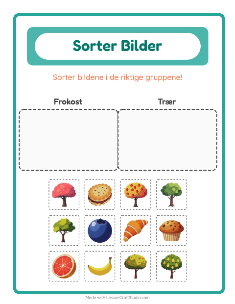 Forhåndsvisning av Sorter Bilder-arbeidsark for Barnehage (5-7 år)