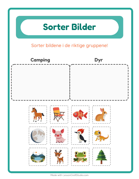 Forhåndsvisning av Sorter Bilder-arbeidsark for Barnehage (5-7 år)