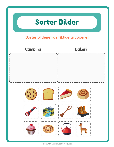 Forhåndsvisning av Sorter Bilder-arbeidsark for Barnehage (5-7 år)