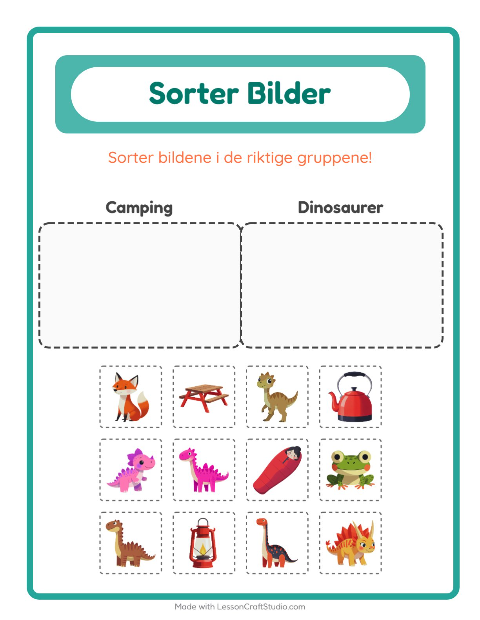 Forhåndsvisning av Sorter Bilder-arbeidsark for Barnehage (5-7 år)