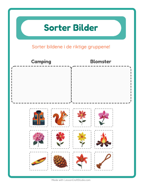 Forhåndsvisning av Sorter Bilder-arbeidsark for Barnehage (5-7 år)