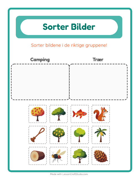 Forhåndsvisning av Sorter Bilder-arbeidsark for Barnehage (5-7 år)