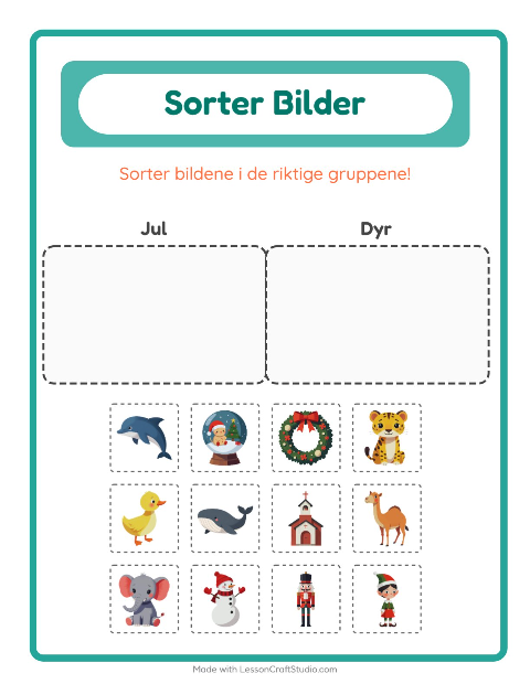 Forhåndsvisning av Sorter Bilder-arbeidsark for Barnehage (5-7 år)