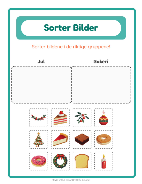 Forhåndsvisning av Sorter Bilder-arbeidsark for Barnehage (5-7 år)