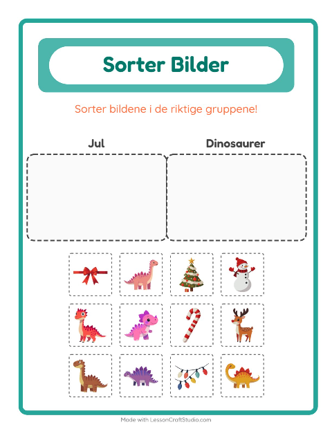 Forhåndsvisning av Sorter Bilder-arbeidsark for Barnehage (5-7 år)
