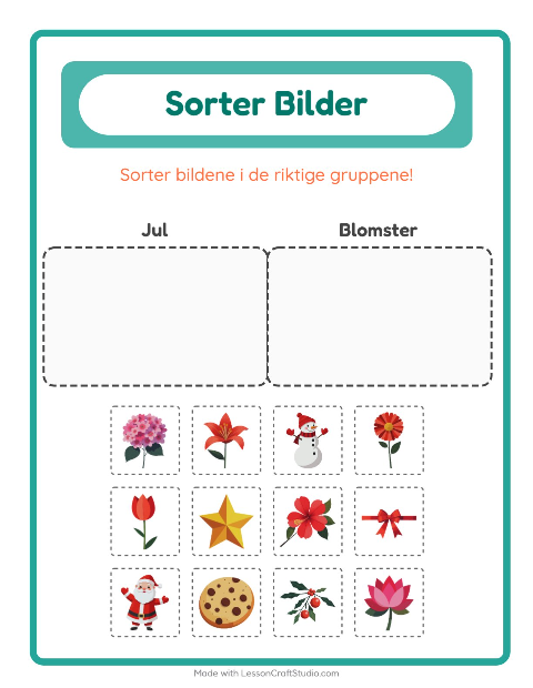 Forhåndsvisning av Sorter Bilder-arbeidsark for Barnehage (5-7 år)