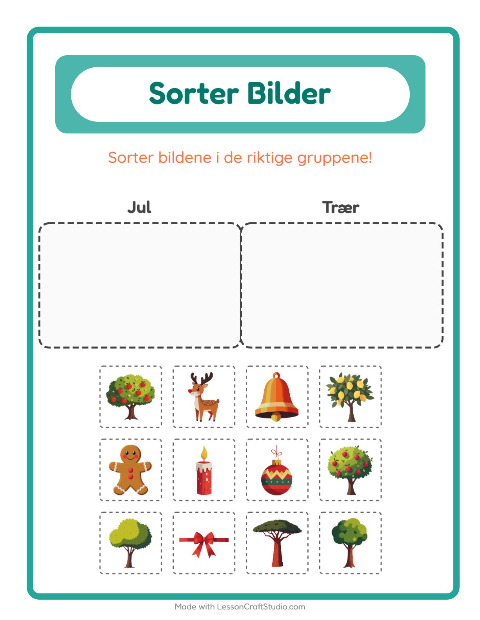 Forhåndsvisning av Sorter Bilder-arbeidsark for Barnehage (5-7 år)
