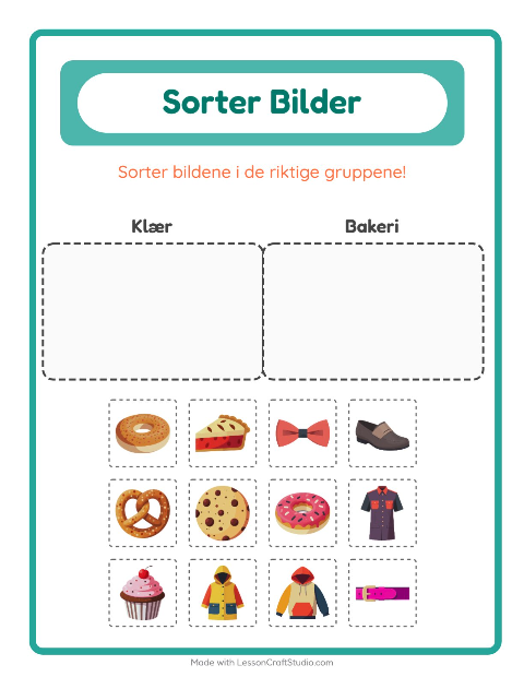 Forhåndsvisning av Sorter Bilder-arbeidsark for Barnehage (5-7 år)