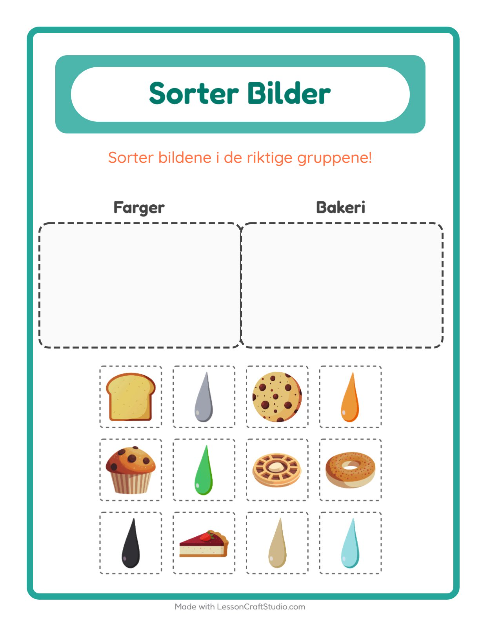 Forhåndsvisning av Sorter Bilder-arbeidsark for Barnehage (5-7 år)