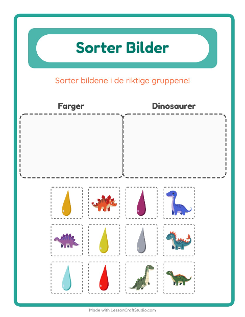 Forhåndsvisning av Sorter Bilder-arbeidsark for Barnehage (5-7 år)