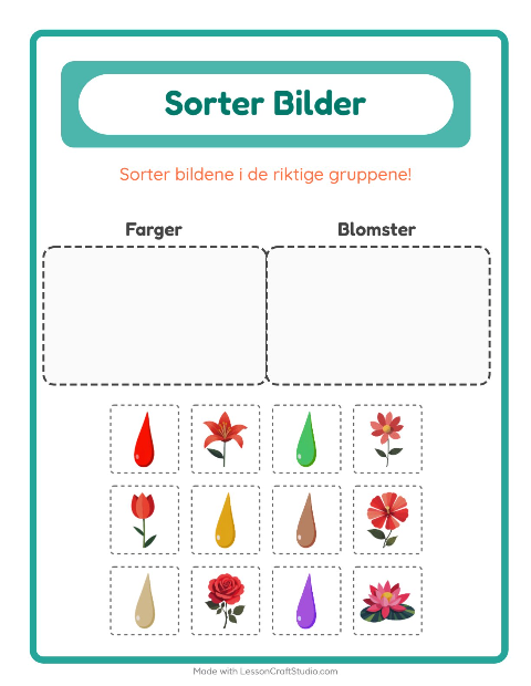 Forhåndsvisning av Sorter Bilder-arbeidsark for Barnehage (5-7 år)