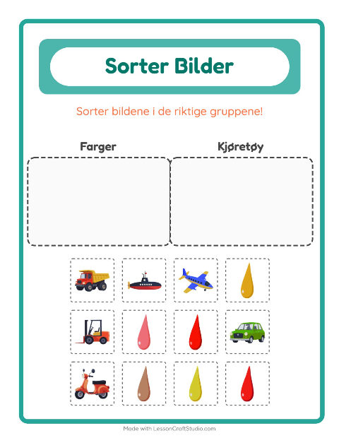 Forhåndsvisning av Sorter Bilder-arbeidsark for Barnehage (5-7 år)