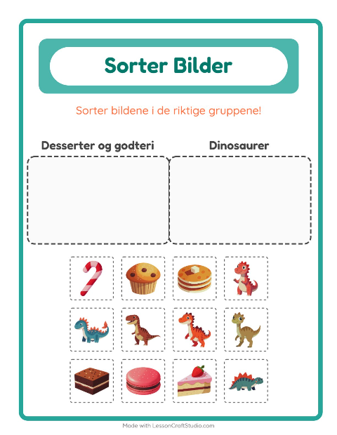 Forhåndsvisning av Sorter Bilder-arbeidsark for Barnehage (5-7 år)