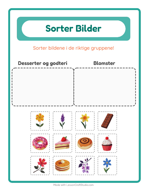 Forhåndsvisning av Sorter Bilder-arbeidsark for Barnehage (5-7 år)