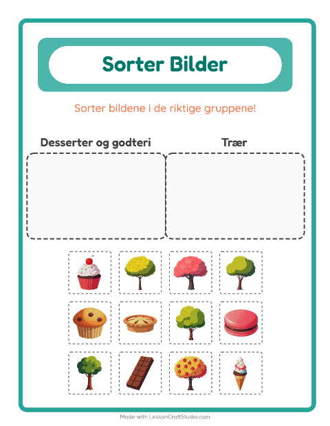 Forhåndsvisning av Sorter Bilder-arbeidsark for Barnehage (5-7 år)