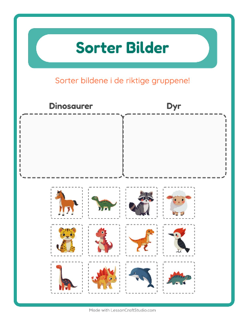 Forhåndsvisning av Sorter Bilder-arbeidsark for Barnehage (5-7 år)