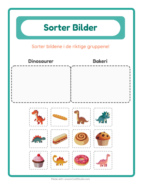 Forhåndsvisning av Sorter Bilder-arbeidsark for Barnehage (5-7 år)