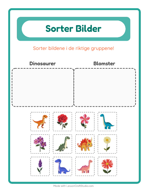 Forhåndsvisning av Sorter Bilder-arbeidsark for Barnehage (5-7 år)