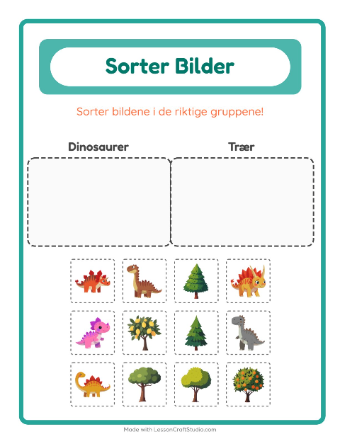 Forhåndsvisning av Sorter Bilder-arbeidsark for Barnehage (5-7 år)