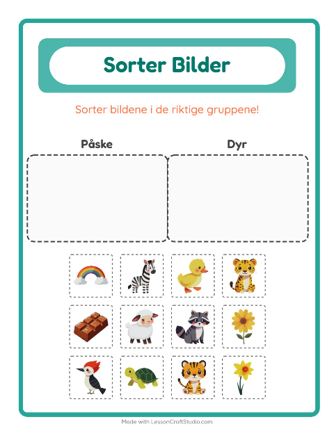 Forhåndsvisning av Sorter Bilder-arbeidsark for Barnehage (5-7 år)