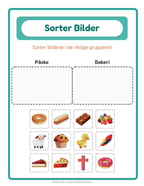 Forhåndsvisning av Sorter Bilder-arbeidsark for Barnehage (5-7 år)