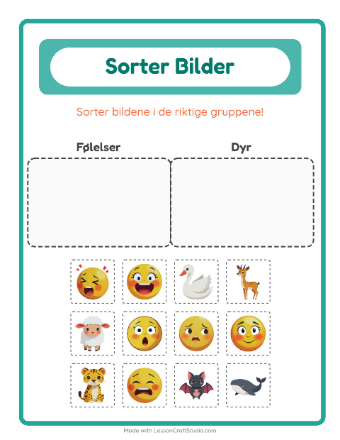 Forhåndsvisning av Sorter Bilder-arbeidsark for Barnehage (5-7 år)