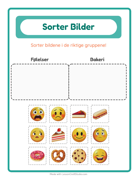Forhåndsvisning av Sorter Bilder-arbeidsark for Barnehage (5-7 år)