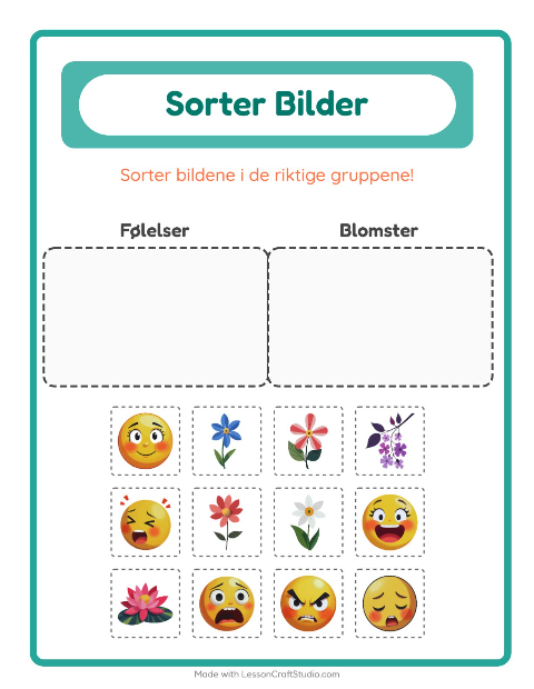 Forhåndsvisning av Sorter Bilder-arbeidsark for Barnehage (5-7 år)