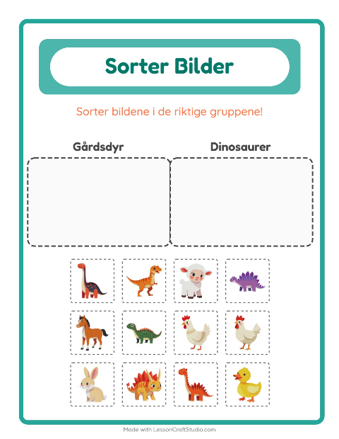 Forhåndsvisning av Sorter Bilder-arbeidsark for Barnehage (5-7 år)