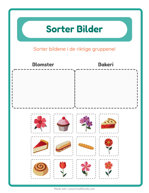 Forhåndsvisning av Sorter Bilder-arbeidsark for Barnehage (5-7 år)