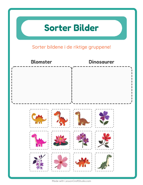 Forhåndsvisning av Sorter Bilder-arbeidsark for Barnehage (5-7 år)