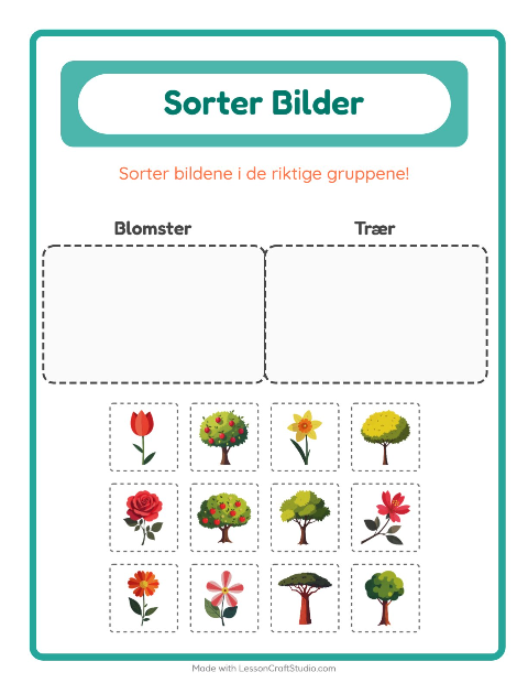 Forhåndsvisning av Sorter Bilder-arbeidsark for Barnehage (5-7 år)