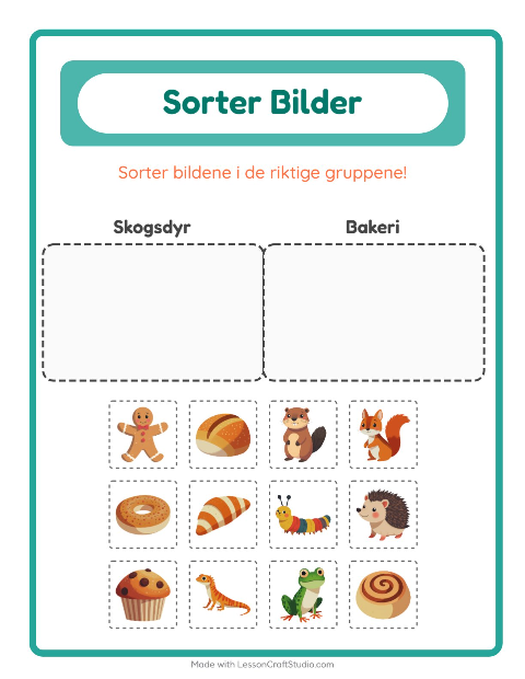 Forhåndsvisning av Sorter Bilder-arbeidsark for Barnehage (5-7 år)