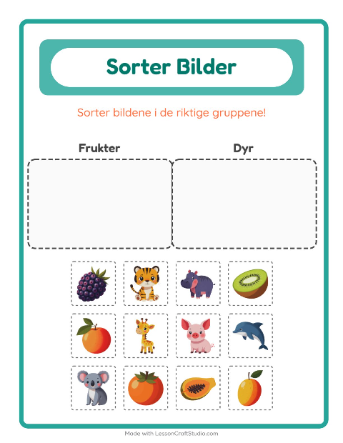 Forhåndsvisning av Sorter Bilder-arbeidsark for Barnehage (5-7 år)