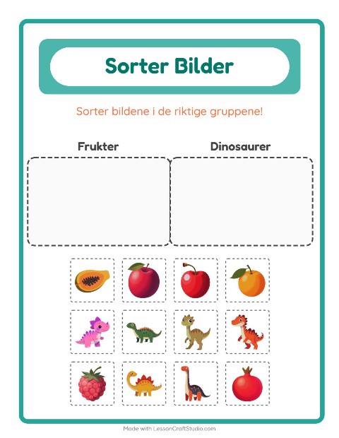 Forhåndsvisning av Sorter Bilder-arbeidsark for Barnehage (5-7 år)