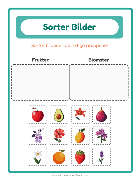 Forhåndsvisning av Sorter Bilder-arbeidsark for Barnehage (5-7 år)