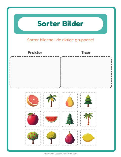 Forhåndsvisning av Sorter Bilder-arbeidsark for Barnehage (5-7 år)