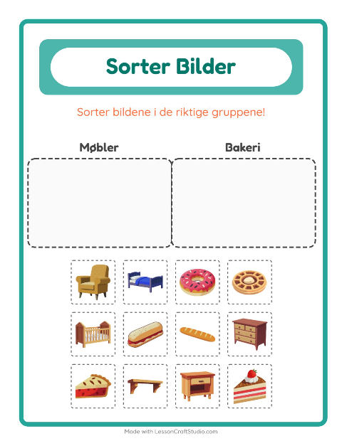 Forhåndsvisning av Sorter Bilder-arbeidsark for Barnehage (5-7 år)