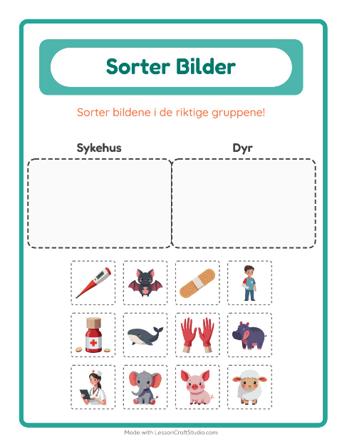 Forhåndsvisning av Sorter Bilder-arbeidsark for Barnehage (5-7 år)