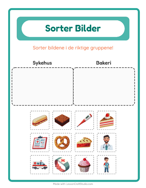 Forhåndsvisning av Sorter Bilder-arbeidsark for Barnehage (5-7 år)
