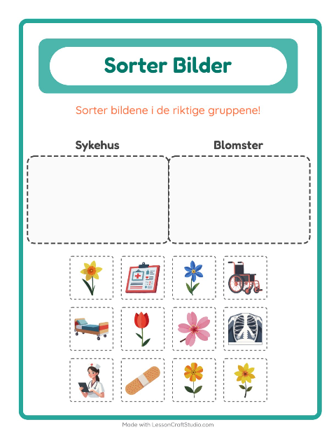 Forhåndsvisning av Sorter Bilder-arbeidsark for Barnehage (5-7 år)