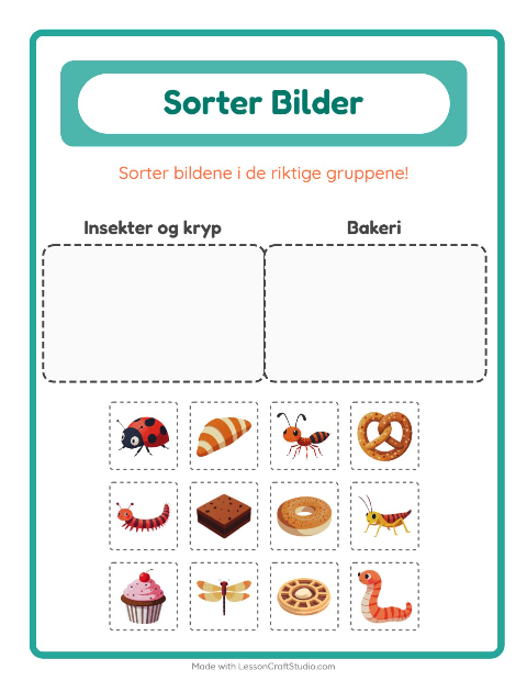 Forhåndsvisning av Sorter Bilder-arbeidsark for Barnehage (5-7 år)