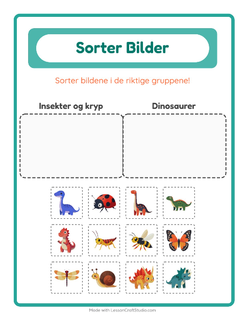 Forhåndsvisning av Sorter Bilder-arbeidsark for Barnehage (5-7 år)