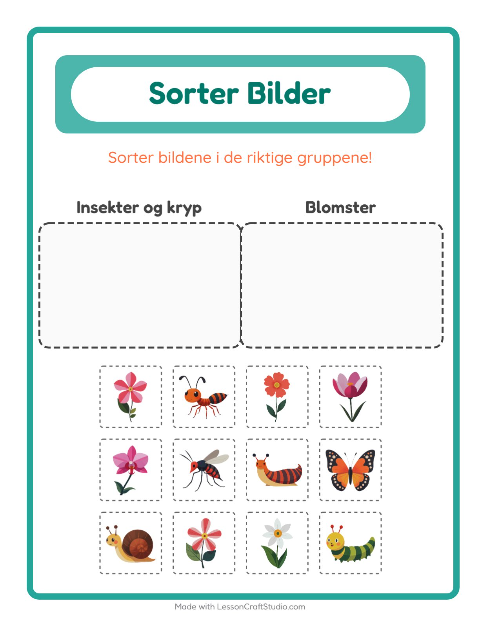 Forhåndsvisning av Sorter Bilder-arbeidsark for Barnehage (5-7 år)