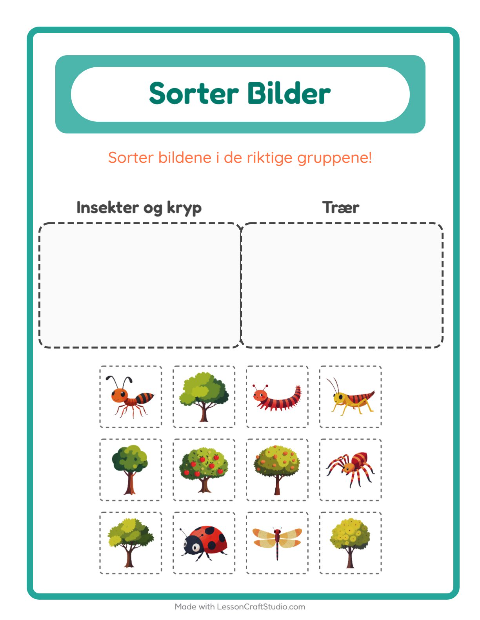 Forhåndsvisning av Sorter Bilder-arbeidsark for Barnehage (5-7 år)